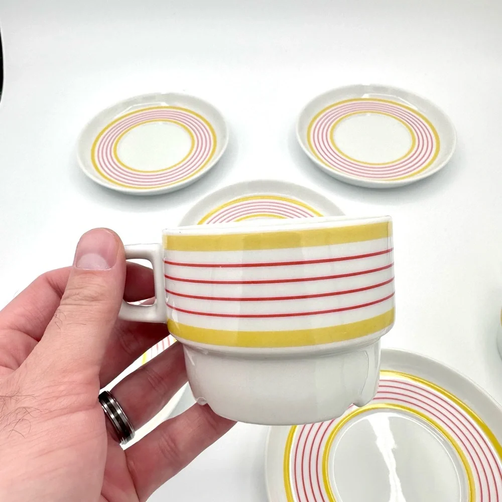 Vintage Retro IKEA Striped Tea Cups and Saucers